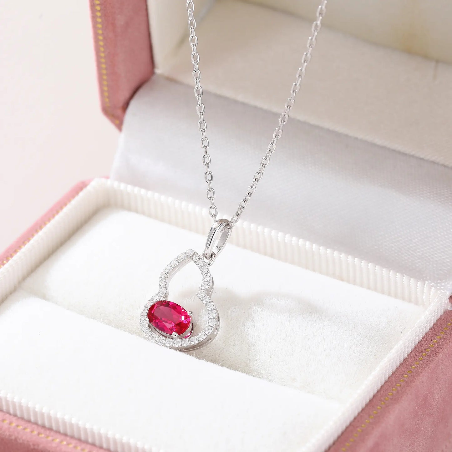 Lab Created Ruby Wulu Pendant Necklace in Sterling Silver