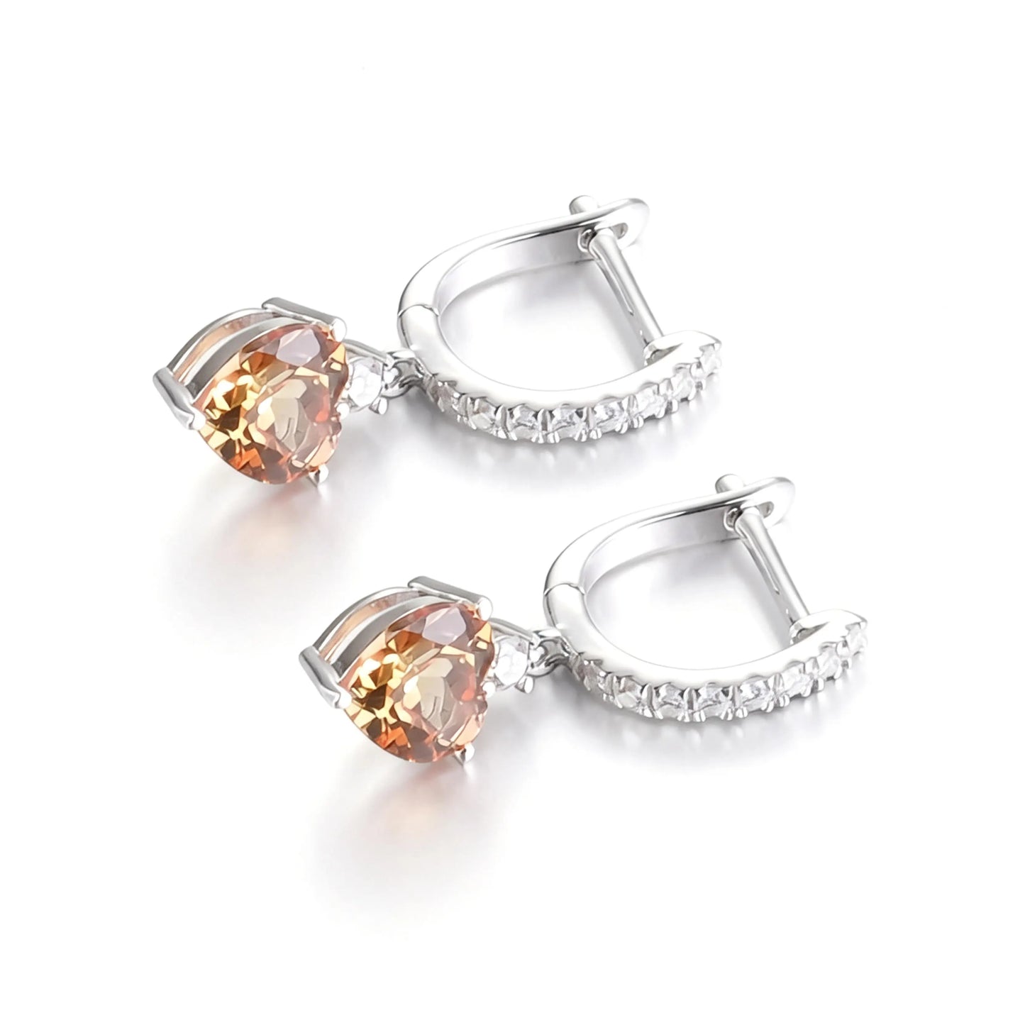 Yellow Moissanite Heart Earrings in 925 Sterling Silver