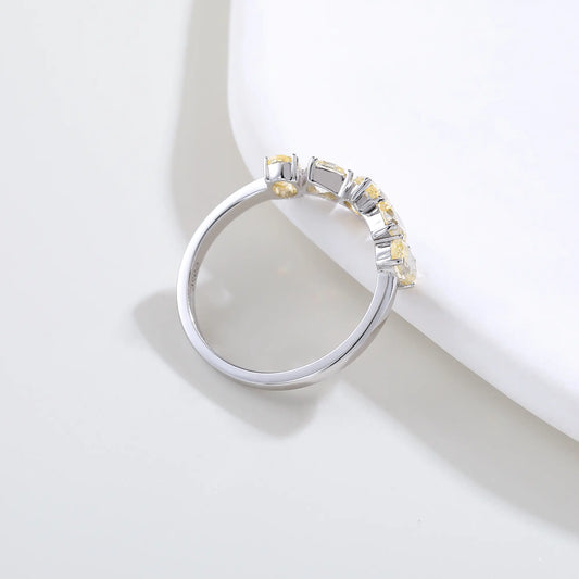 Yellow Moissanite Rings, 925 Sterling Silver Multi-Cut Five Stone Stacking Band