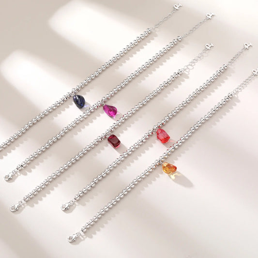 Sterling Silver Bead Ball Chain Bracelet, Silver Beaded Bracelet with Heart Charm Style