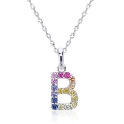 Vibrant lab-grown sapphire "B" pendant | sterling silver initial necklace