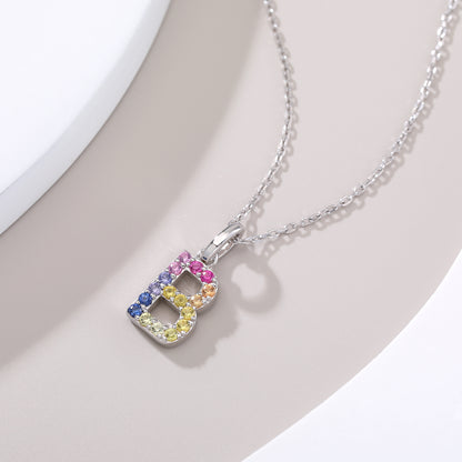 Vibrant lab-grown sapphire "B" pendant | sterling silver initial necklace