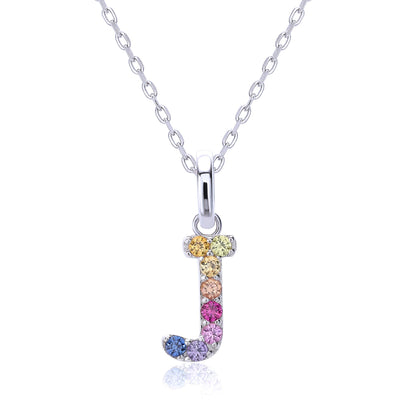 Vibrant lab-grown sapphire "J" pendant | Sterling silver initial necklace