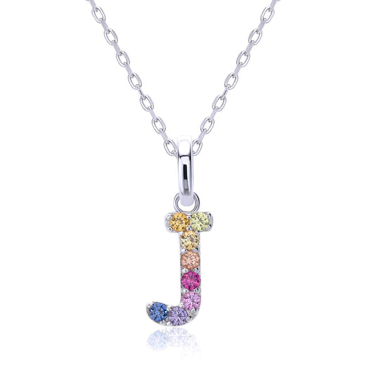 Vibrant lab-grown sapphire "J" pendant | Sterling silver initial necklace