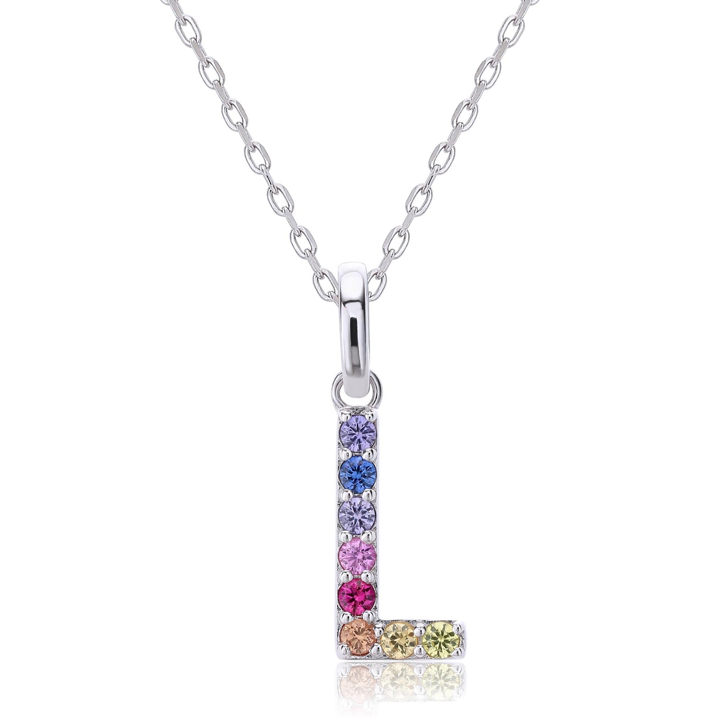 Vibrant lab-grown sapphire "L" pendant | Sterling silver initial necklace