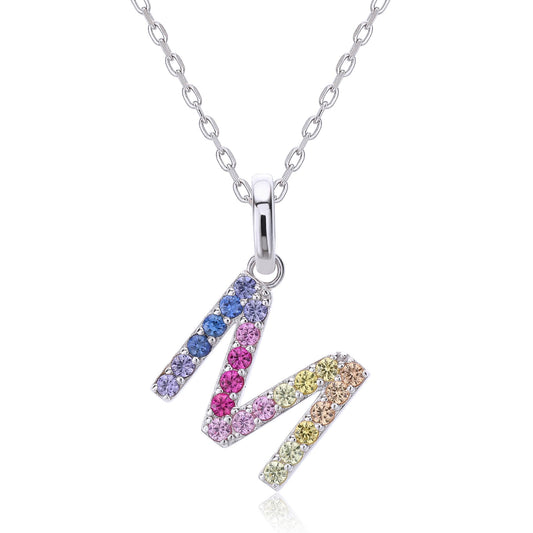 Vibrant Rainbow Lab-Grown Sapphire "M" Pendant | Sterling Silver Initial Necklace