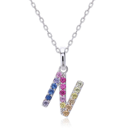 Vibrant Rainbow Lab-Grown Sapphire "N" Pendant | Sterling Silver Initial Necklace