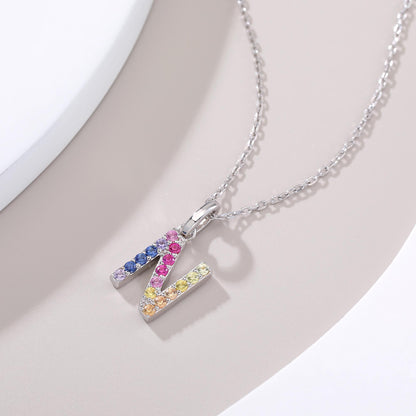 Vibrant Rainbow Lab-Grown Sapphire "N" Pendant | Sterling Silver Initial Necklace