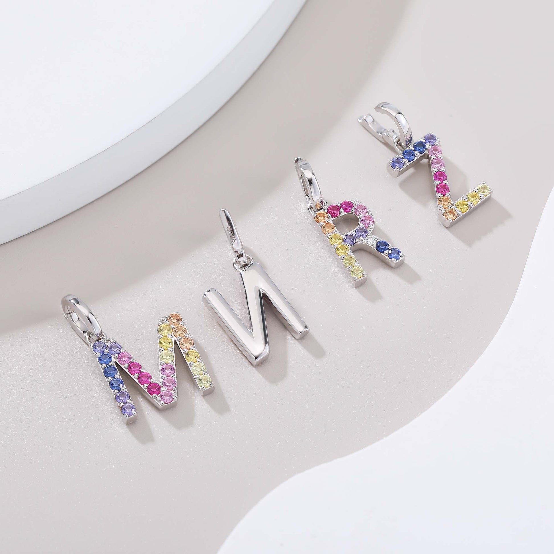 Vibrant Rainbow Lab-Grown Sapphire "N" Pendant | Sterling Silver Initial Necklace