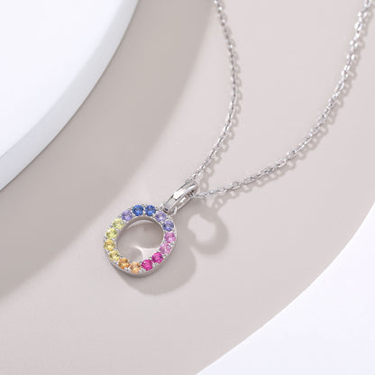 Vibrant Rainbow Lab-Grown Sapphire "O" Pendant | Sterling Silver Initial Necklace