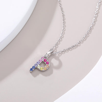 Vibrant Rainbow Lab-Grown Sapphire "P" Pendant | Sterling Silver Initial Necklace
