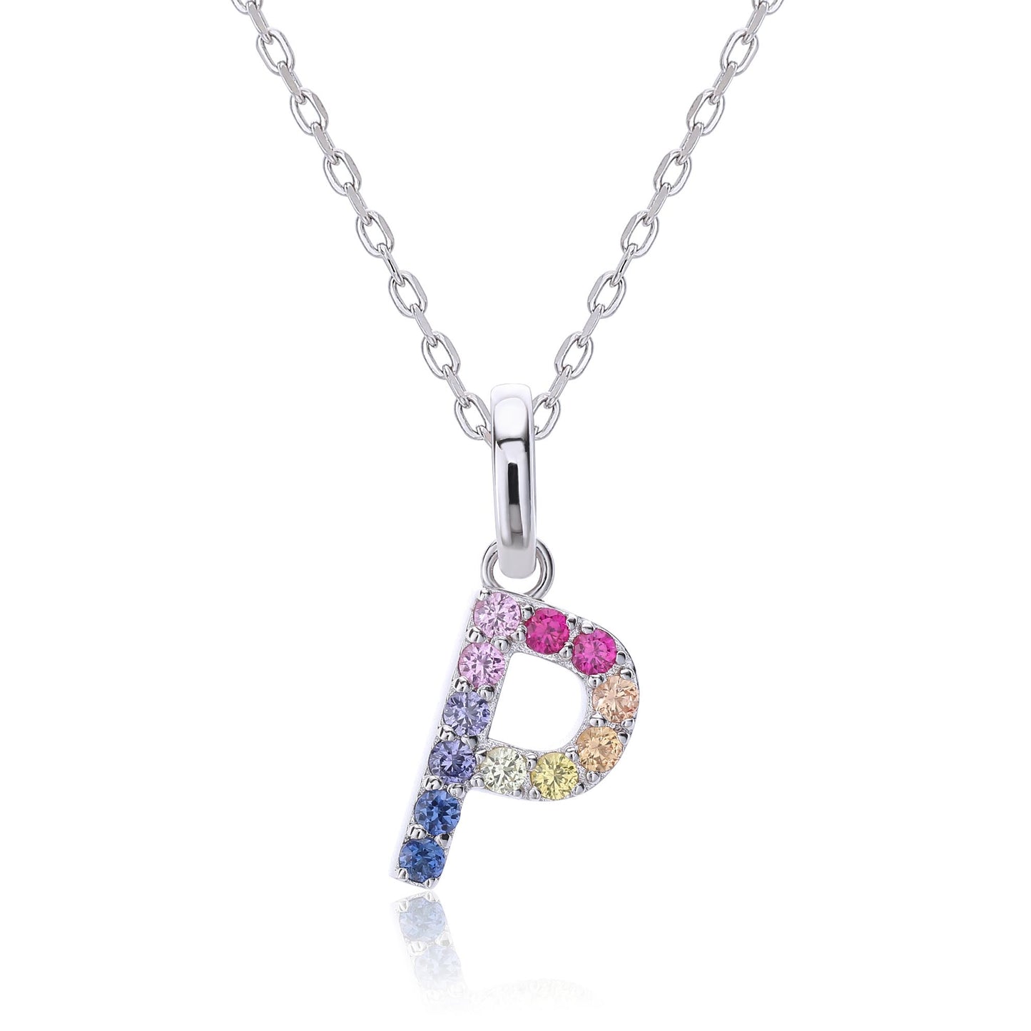 Vibrant Rainbow Lab-Grown Sapphire "P" Pendant | Sterling Silver Initial Necklace