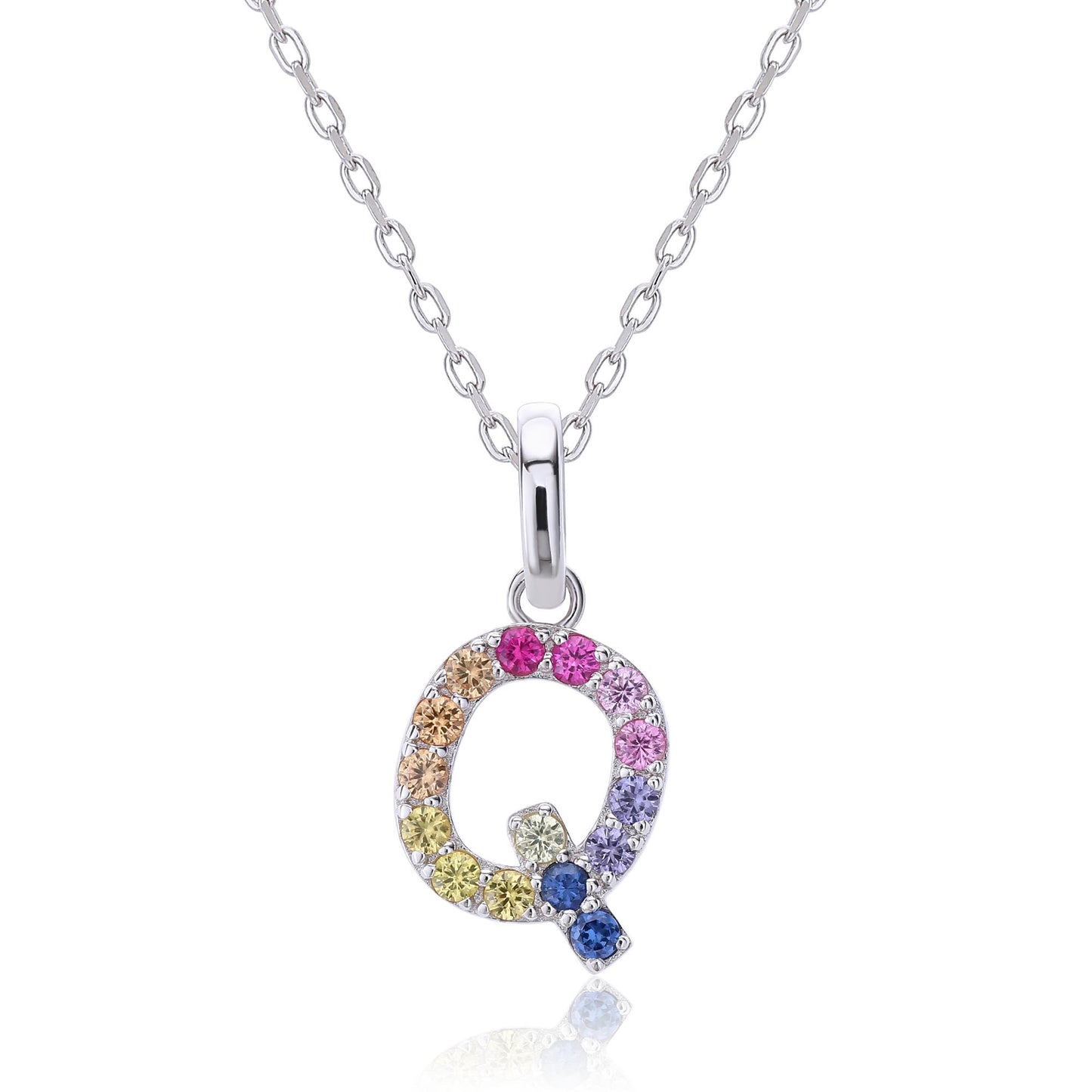 Vibrant Rainbow Lab-Grown Sapphire "Q" Pendant | Sterling Silver Initial Necklace