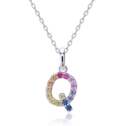 Vibrant Rainbow Lab-Grown Sapphire "Q" Pendant | Sterling Silver Initial Necklace