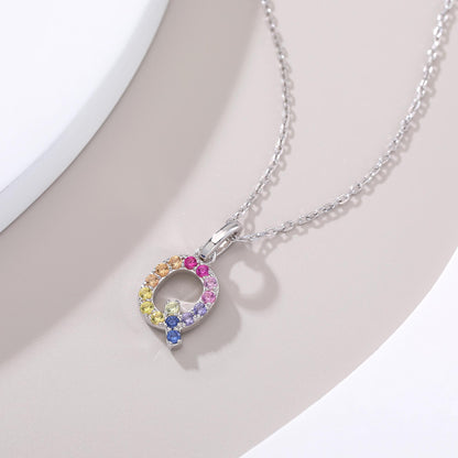 Vibrant Rainbow Lab-Grown Sapphire "Q" Pendant | Sterling Silver Initial Necklace