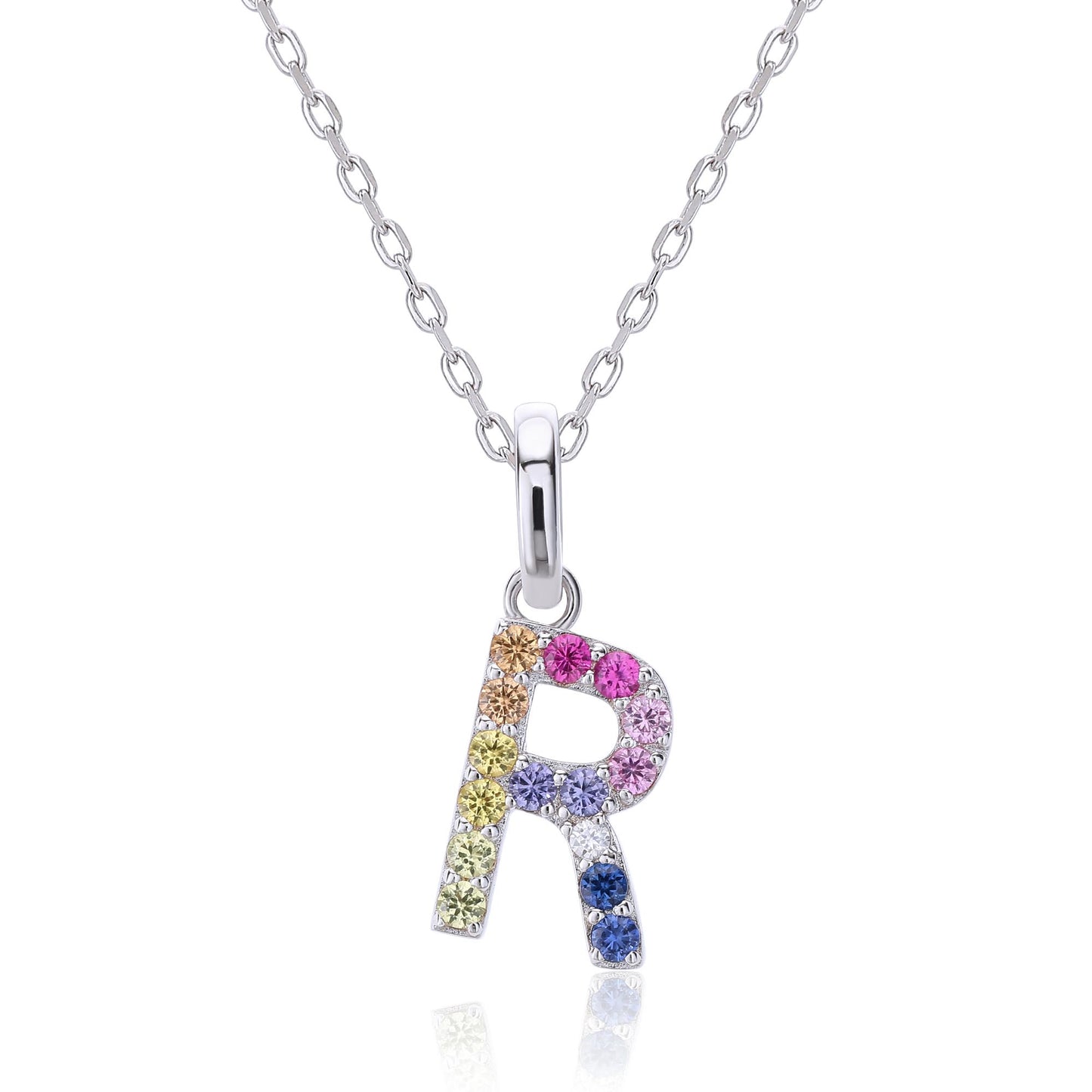 Vibrant Rainbow Lab-Grown Sapphire "R" Pendant | Sterling Silver Initial Necklace