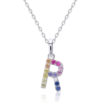 Vibrant Rainbow Lab-Grown Sapphire "R" Pendant | Sterling Silver Initial Necklace
