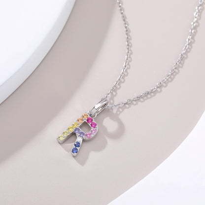 Vibrant Rainbow Lab-Grown Sapphire "R" Pendant | Sterling Silver Initial Necklace