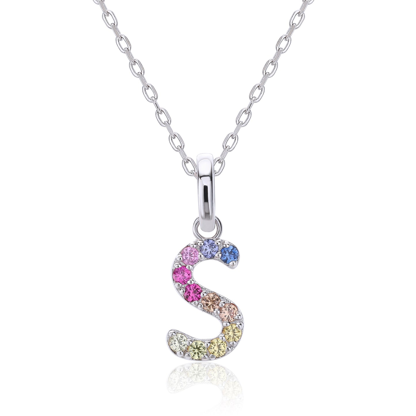 Vibrant Rainbow Lab-Grown Sapphire "S" Pendant | Sterling Silver Initial Necklace