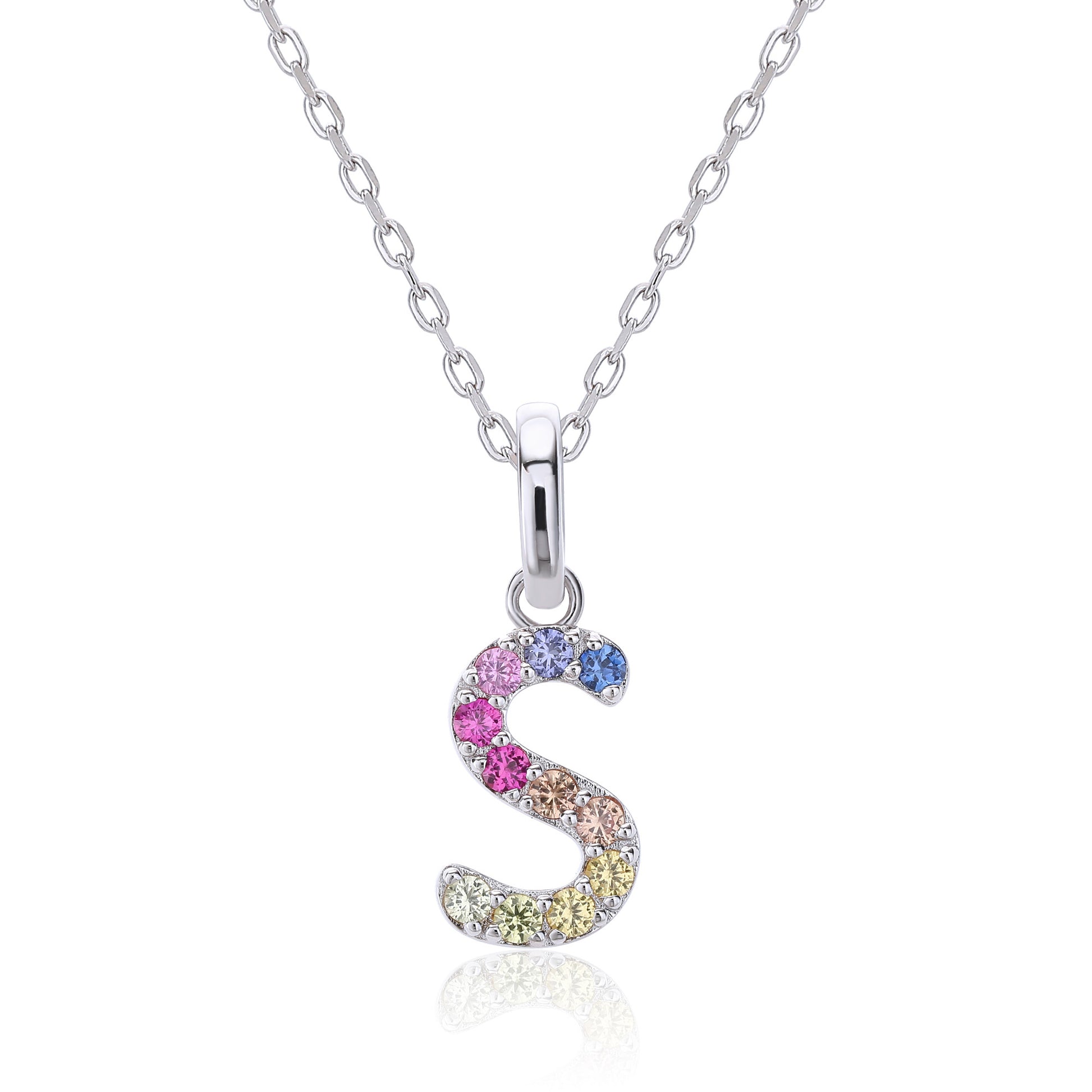 Vibrant Rainbow Lab-Grown Sapphire "S" Pendant | Sterling Silver Initial Necklace