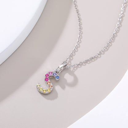 Vibrant Rainbow Lab-Grown Sapphire "S" Pendant | Sterling Silver Initial Necklace