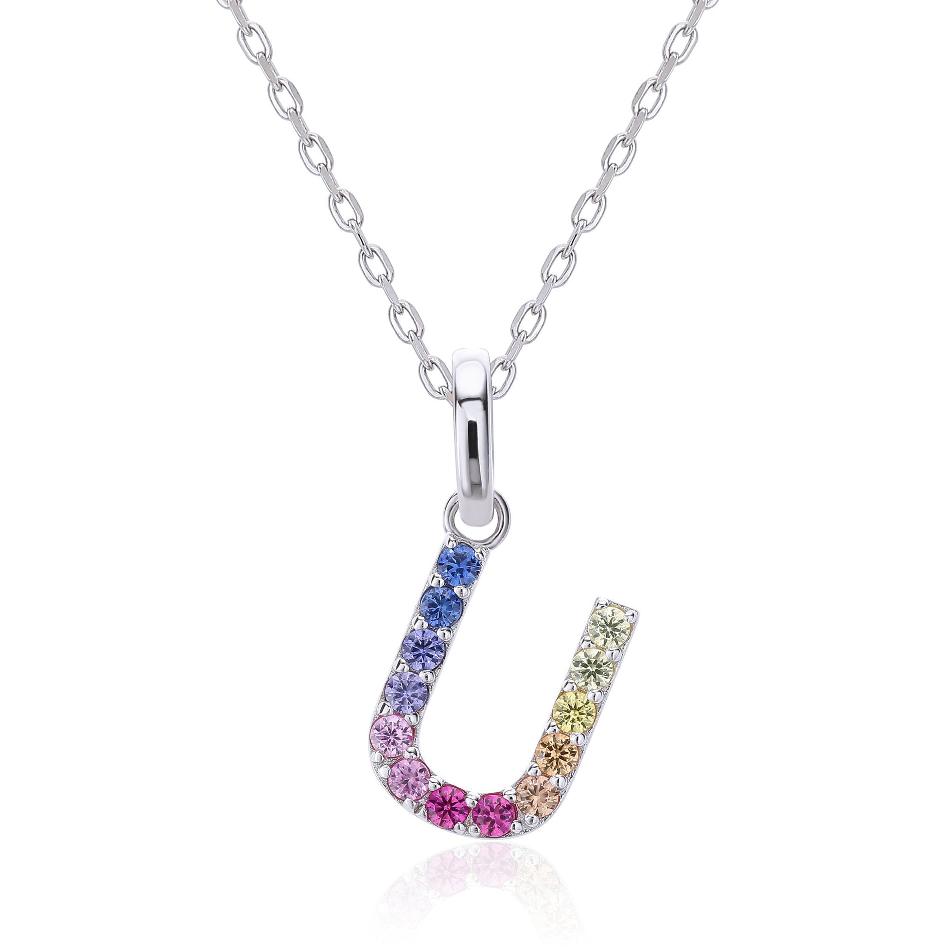 Vibrant Rainbow Lab-Grown Sapphire "U" Pendant | Sterling Silver Initial Necklace