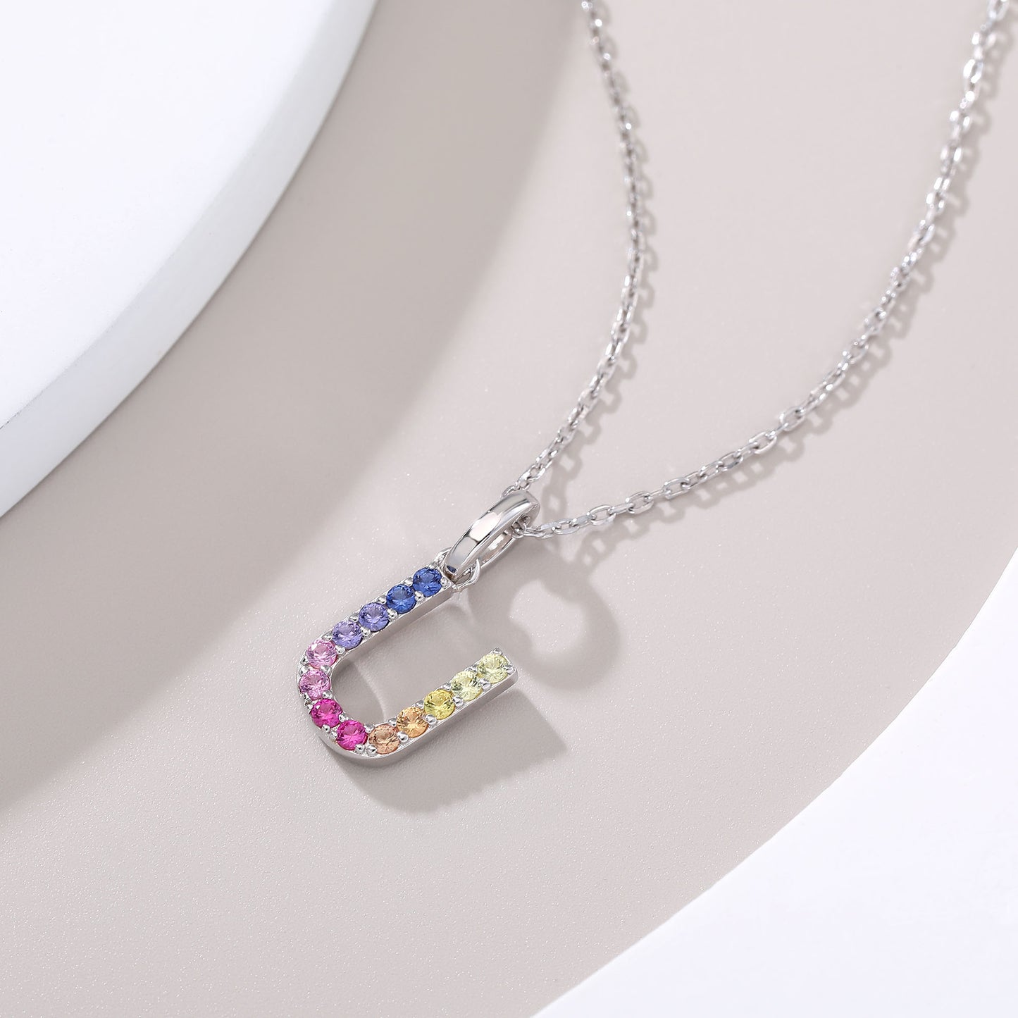 Vibrant Rainbow Lab-Grown Sapphire "U" Pendant | Sterling Silver Initial Necklace