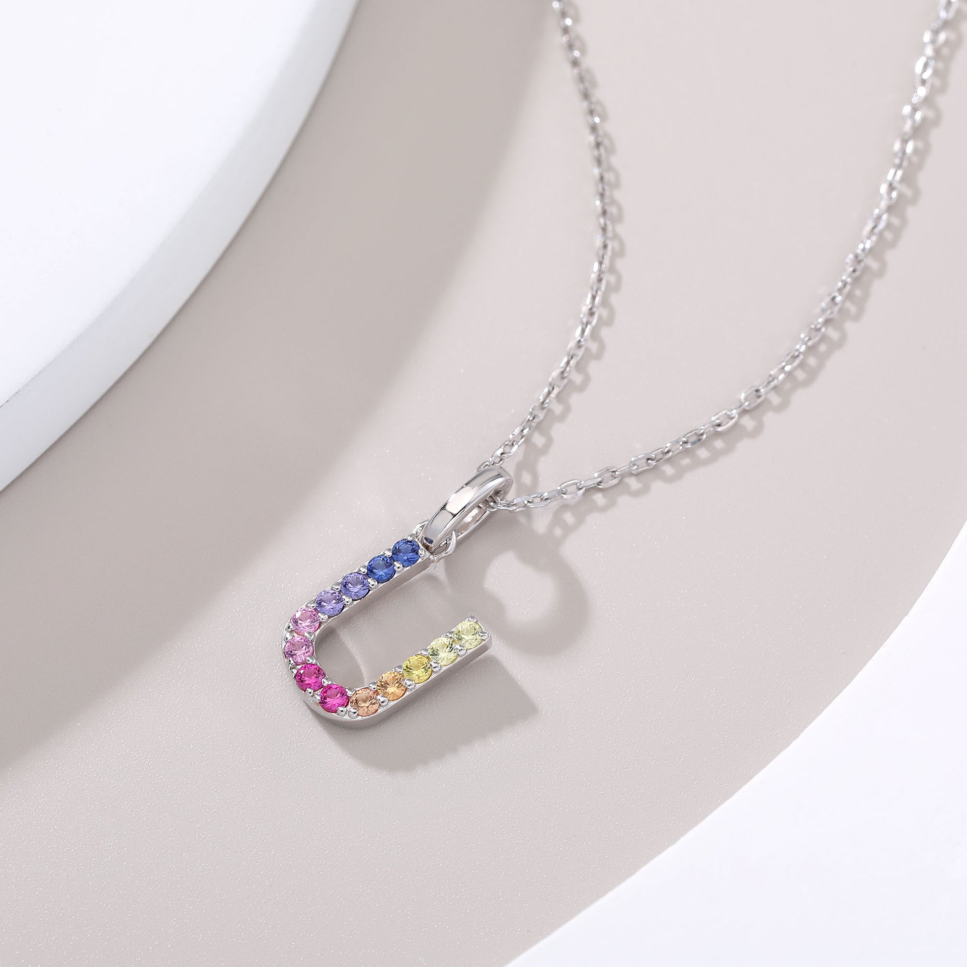 Vibrant Rainbow Lab-Grown Sapphire "U" Pendant | Sterling Silver Initial Necklace
