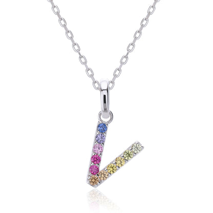 Vibrant Rainbow Lab-Grown Sapphire "V" Pendant | Sterling Silver Initial Necklace