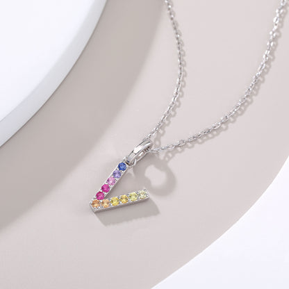 Vibrant Rainbow Lab-Grown Sapphire "V" Pendant | Sterling Silver Initial Necklace