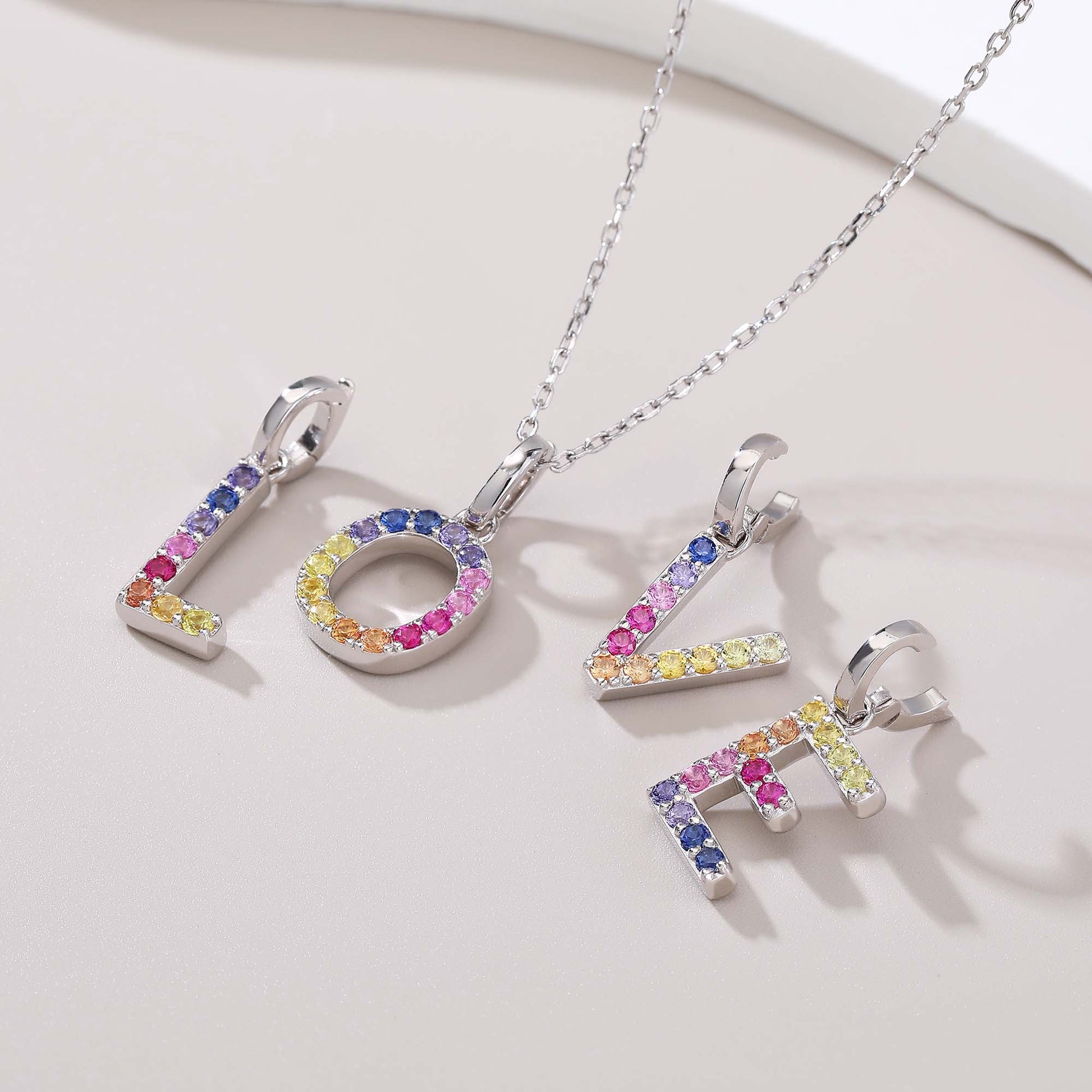 Vibrant Rainbow Lab-Grown Sapphire "V" Pendant | Sterling Silver Initial Necklace