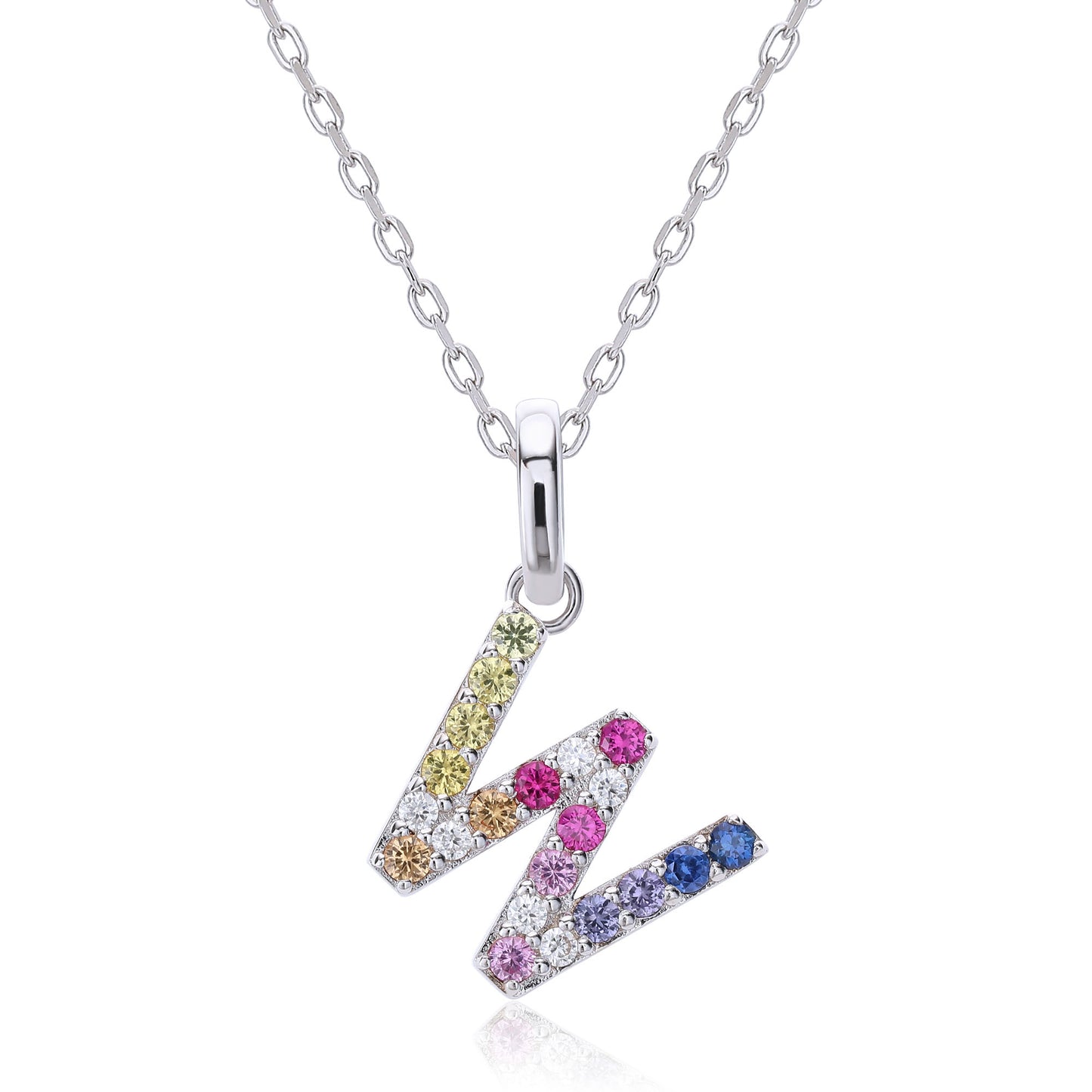 Vibrant Rainbow Lab-Grown Sapphire "W" Pendant | Sterling Silver Initial Necklace