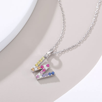 Vibrant Rainbow Lab-Grown Sapphire "W" Pendant | Sterling Silver Initial Necklace