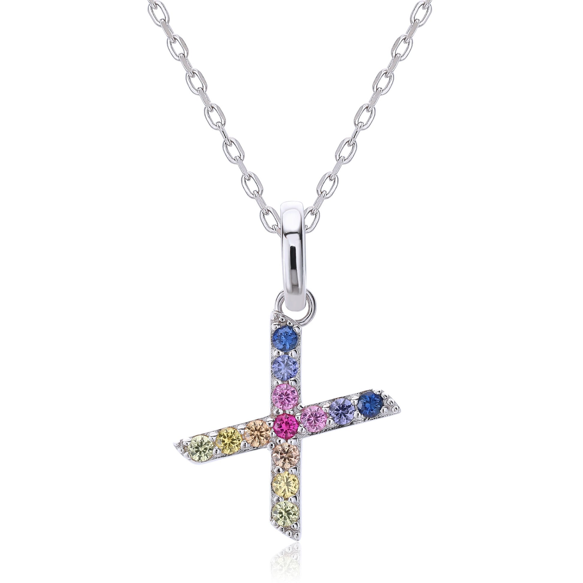 Vibrant Rainbow Lab-Grown Sapphire "X" Pendant | Sterling Silver Initial Necklace