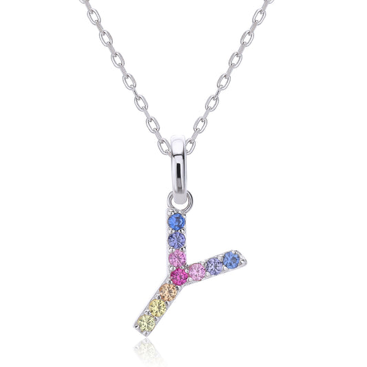 Vibrant Rainbow Lab-Grown Sapphire "Y" Pendant | Sterling Silver Initial Necklace