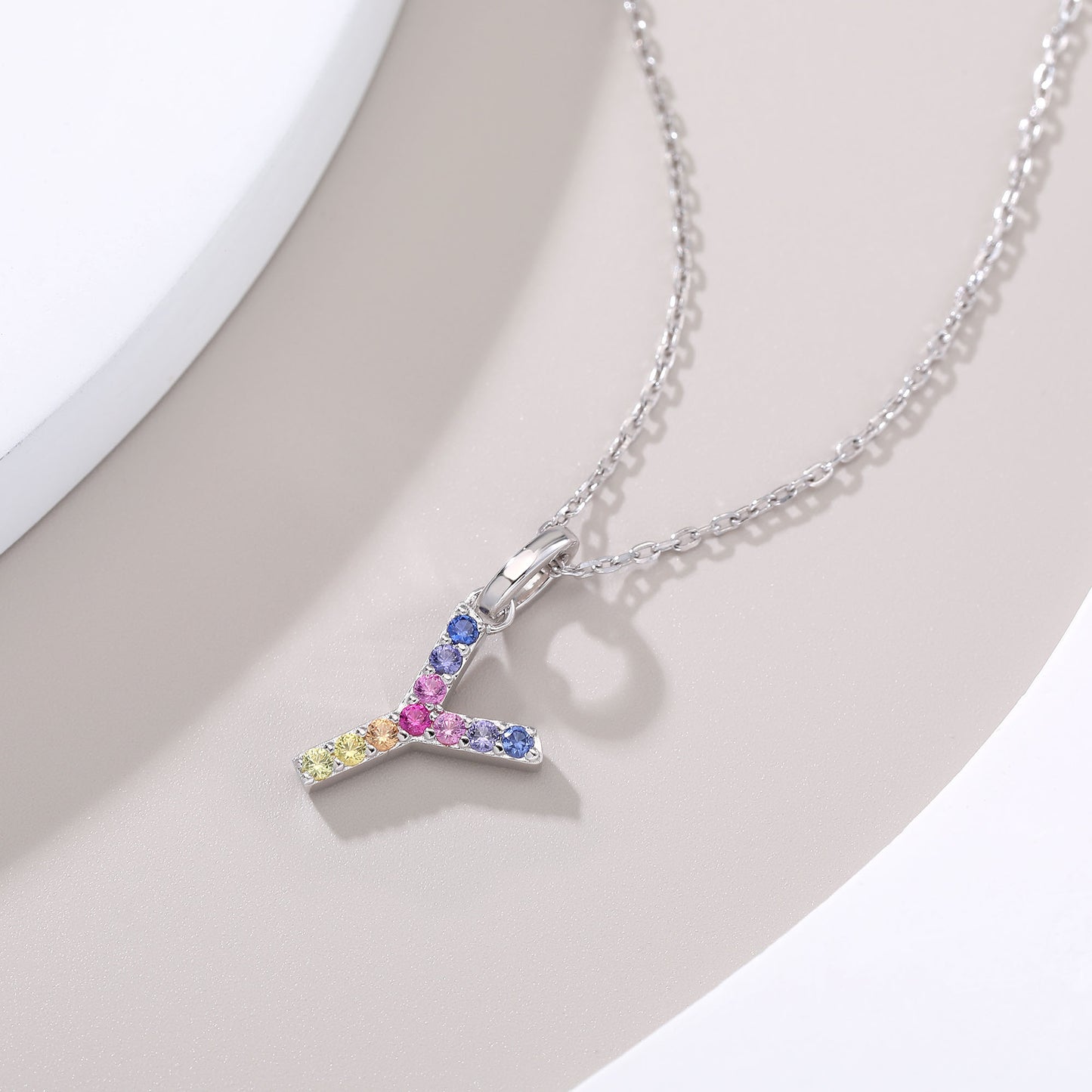 Vibrant Rainbow Lab-Grown Sapphire "Y" Pendant | Sterling Silver Initial Necklace