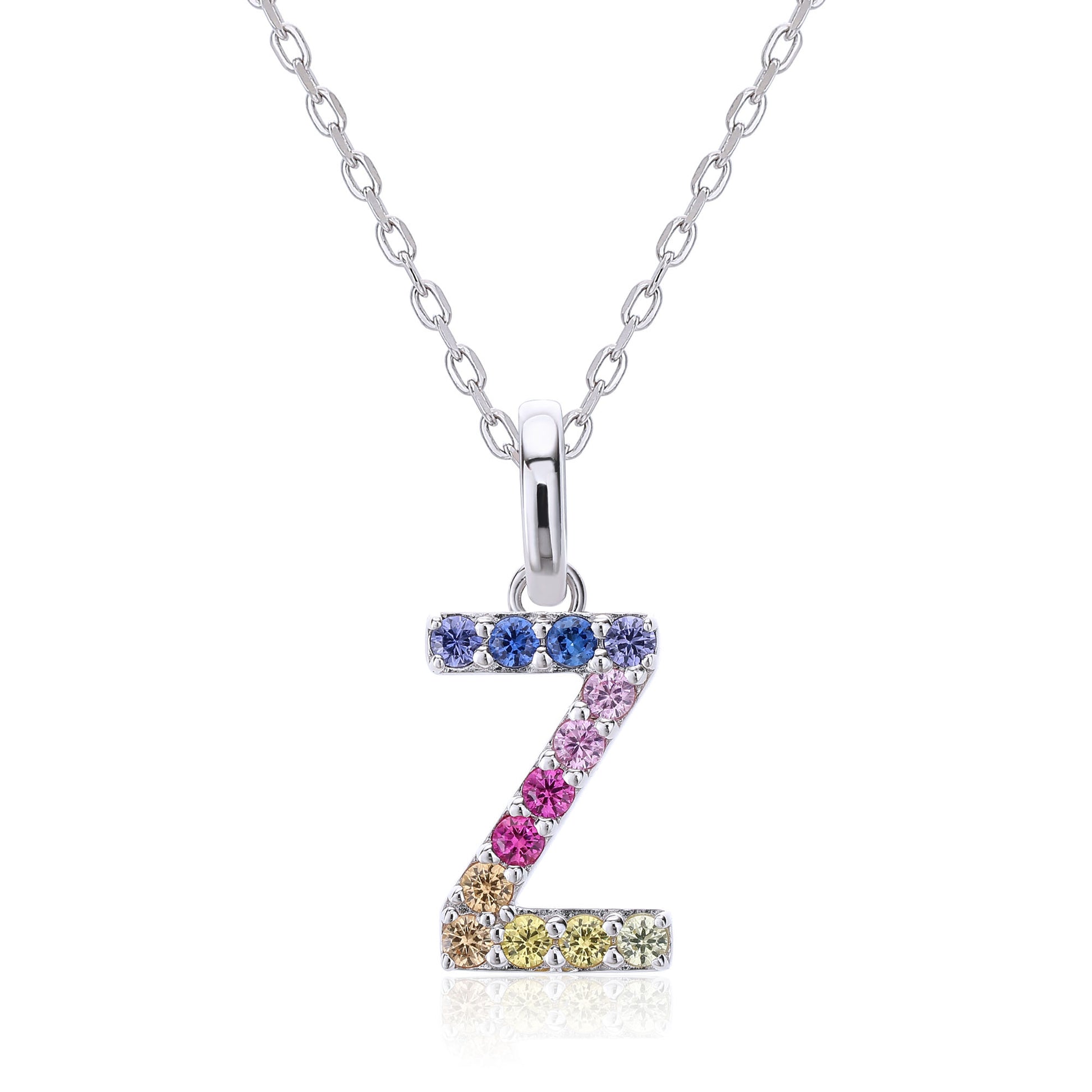 Vibrant Rainbow Lab-Grown Sapphire "Z" Pendant | Sterling Silver Initial Necklace