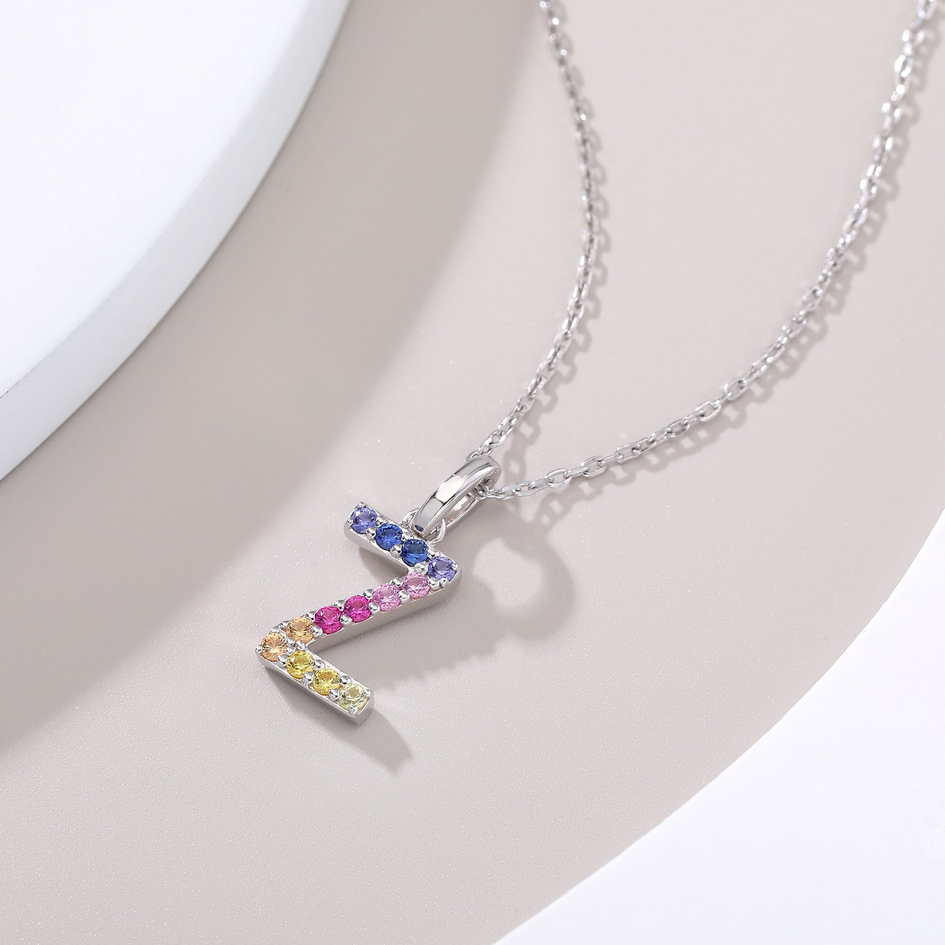 Vibrant Rainbow Lab-Grown Sapphire "Z" Pendant | Sterling Silver Initial Necklace