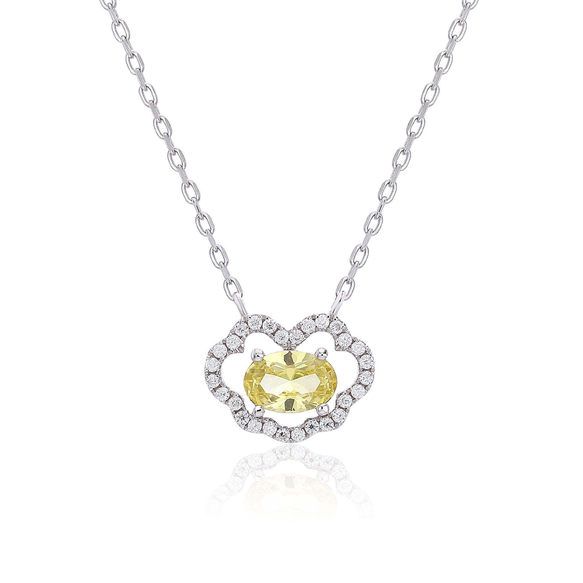 Radiant oval yellow sapphire "Cloud Halo" pendant | Sterling silver dainty gemstone necklace