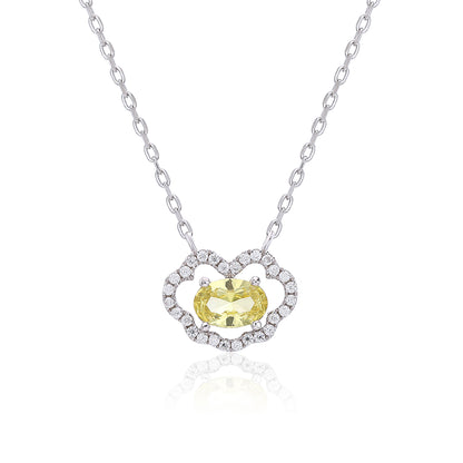 Radiant oval yellow sapphire "Cloud Halo" pendant | Sterling silver dainty gemstone necklace