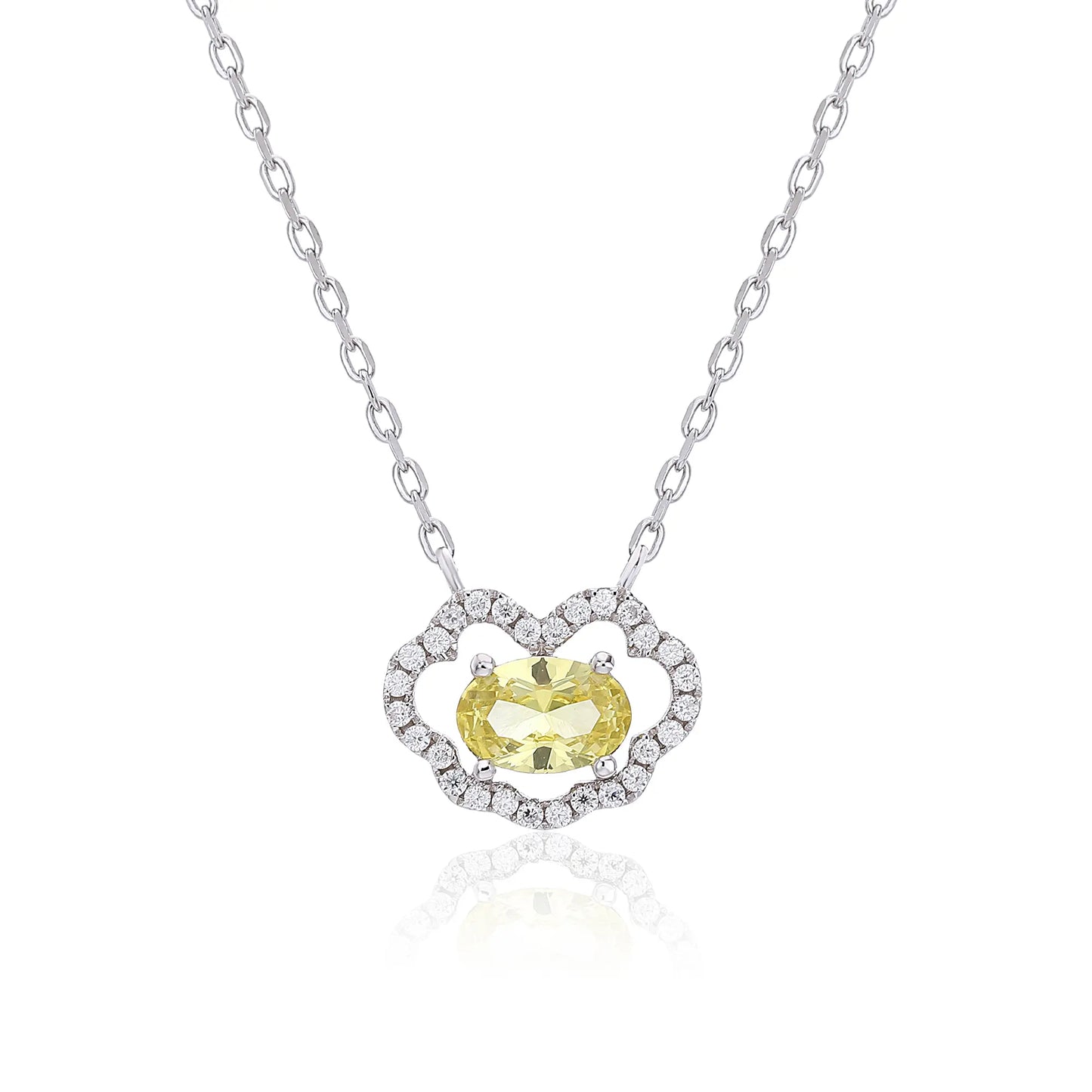 Radiant oval yellow sapphire "Cloud Halo" pendant | Sterling silver dainty gemstone necklace