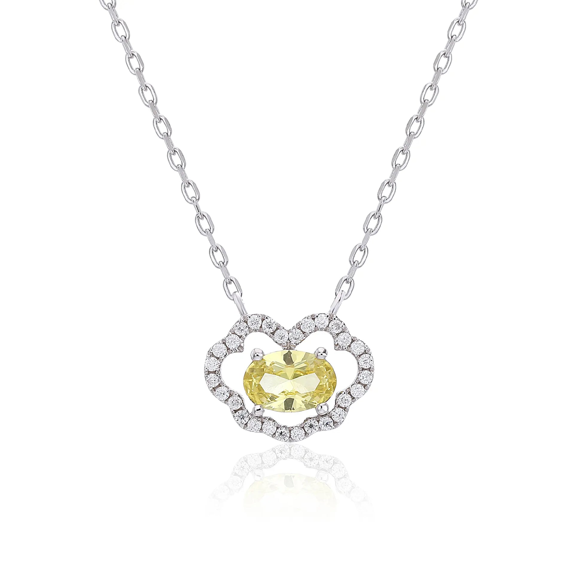 Radiant oval yellow sapphire "Cloud Halo" pendant | Sterling silver dainty gemstone necklace