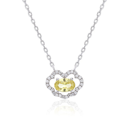 Radiant oval yellow sapphire "Cloud Halo" pendant | Sterling silver dainty gemstone necklace