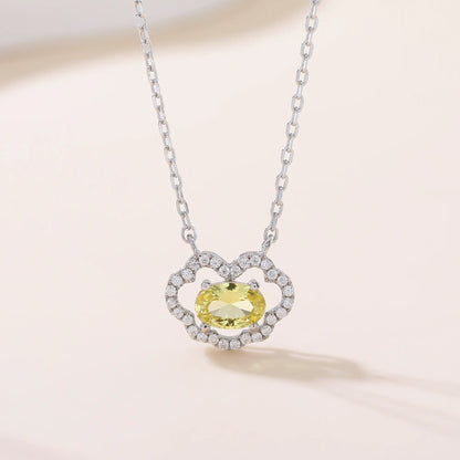 Radiant oval yellow sapphire "Cloud Halo" pendant | Sterling silver dainty gemstone necklace