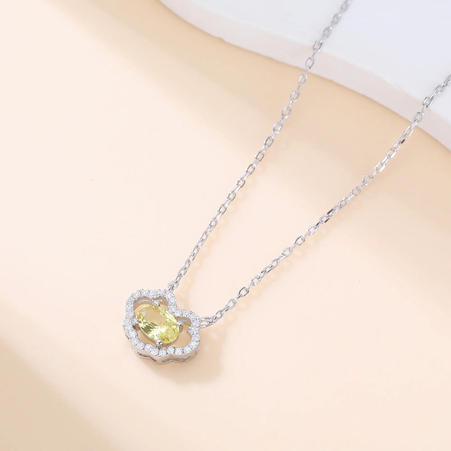 Radiant oval yellow sapphire "Cloud Halo" pendant | Sterling silver dainty gemstone necklace