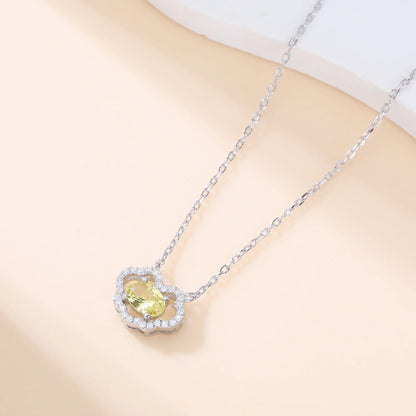 Radiant oval yellow sapphire "Cloud Halo" pendant | Sterling silver dainty gemstone necklace
