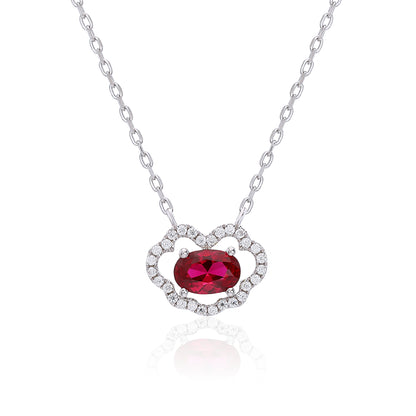 Vibrant oval ruby "Cloud Halo" pendant | Sterling silver dainty gemstone necklace
