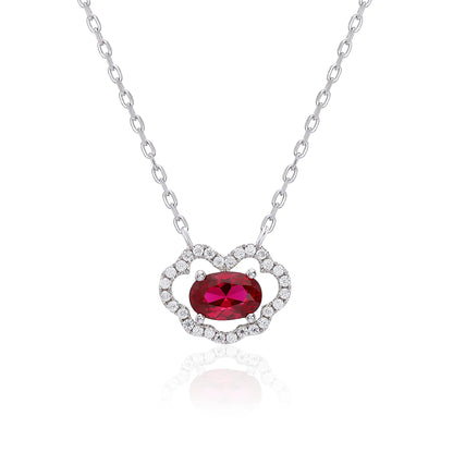 Vibrant oval ruby "Cloud Halo" pendant | Sterling silver dainty gemstone necklace