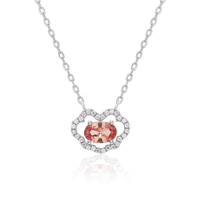 Enchanting oval Padparadscha sapphire "Cloud Halo" pendant | Sterling silver dainty gemstone necklace