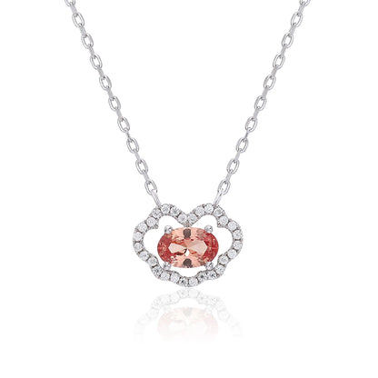 Enchanting oval Padparadscha sapphire "Cloud Halo" pendant | Sterling silver dainty gemstone necklace